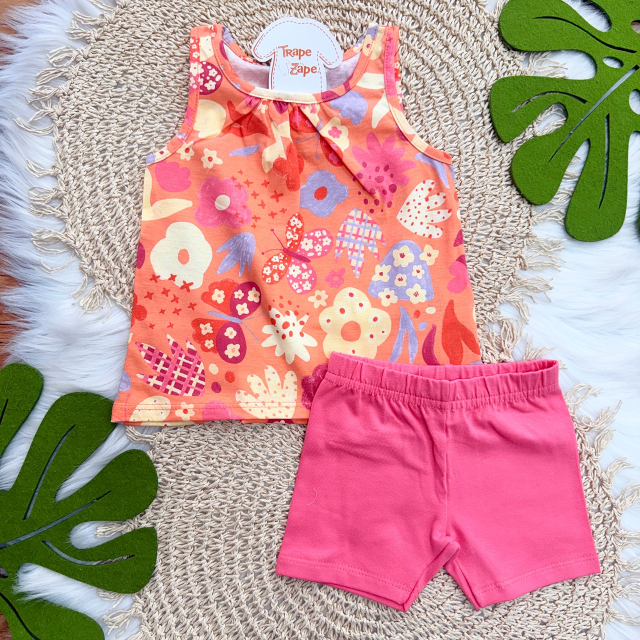  Conj. Regata Borboletas e Short - Laranja
